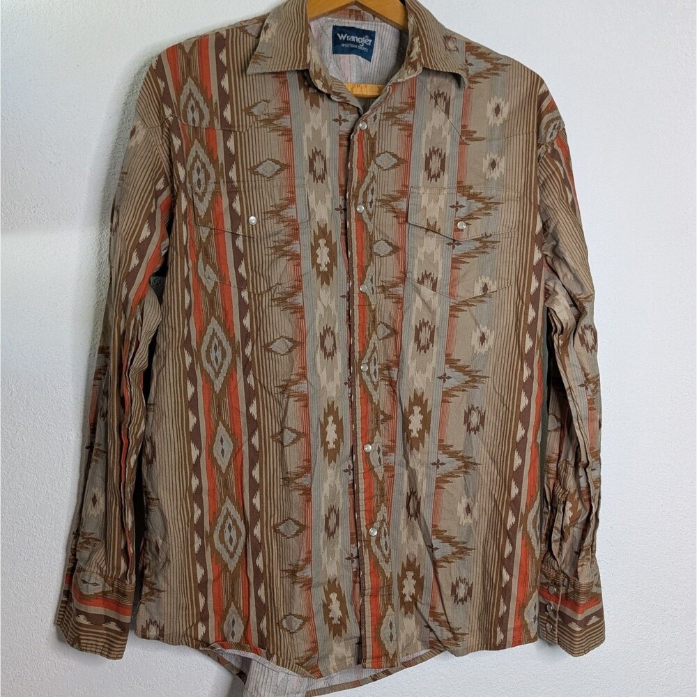 Wrangler Western Shirt Mens Aztec Pearl Snap Button Up Large (342)